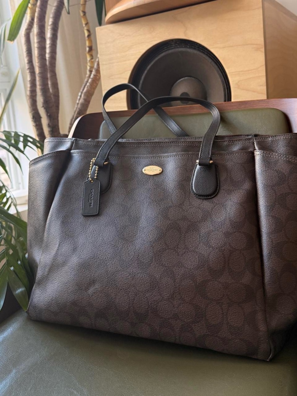 VINTAGE Coach Dark Brown Monogram Signature Tote Extra Large Shoulder Bag
